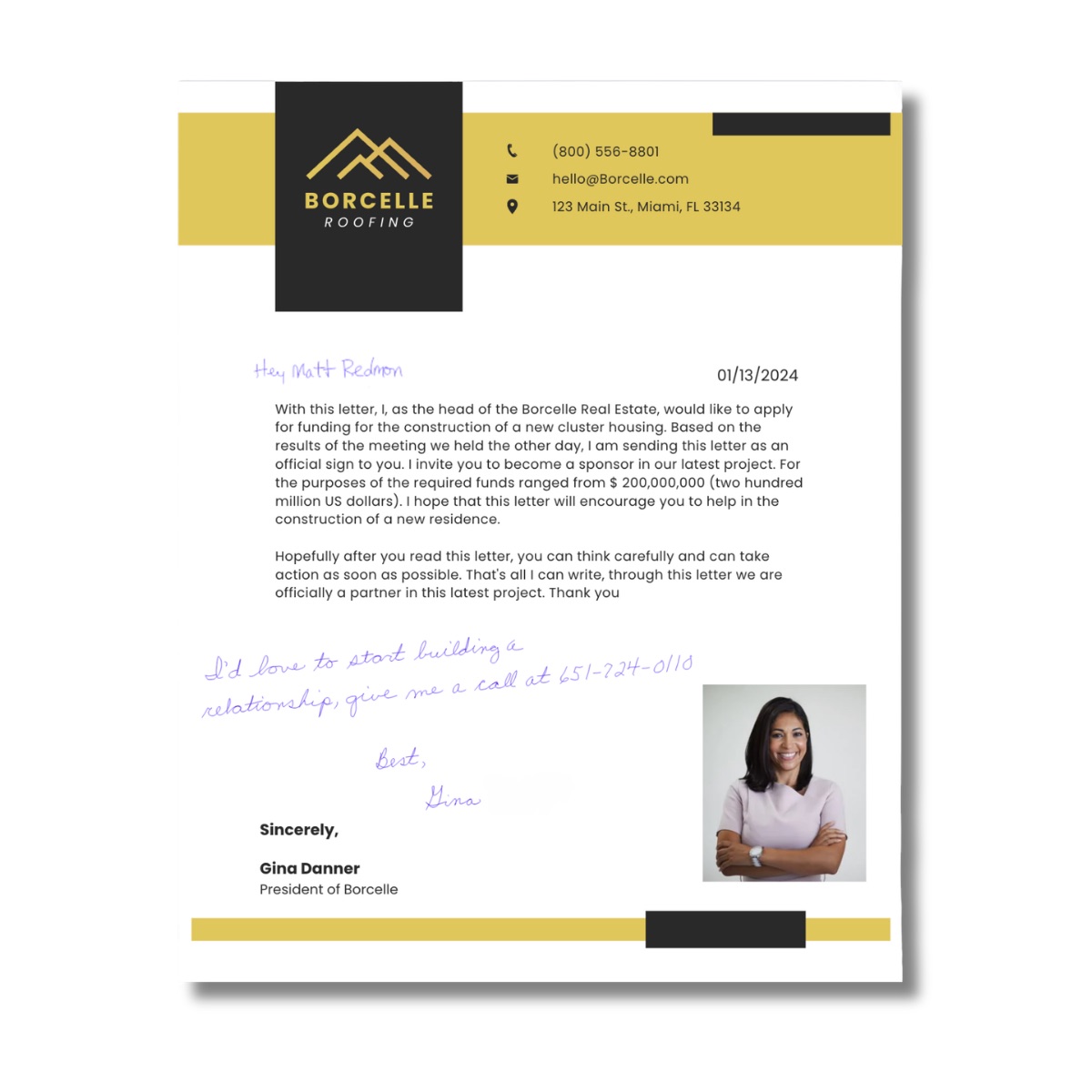 Several sample letters written by UniProd