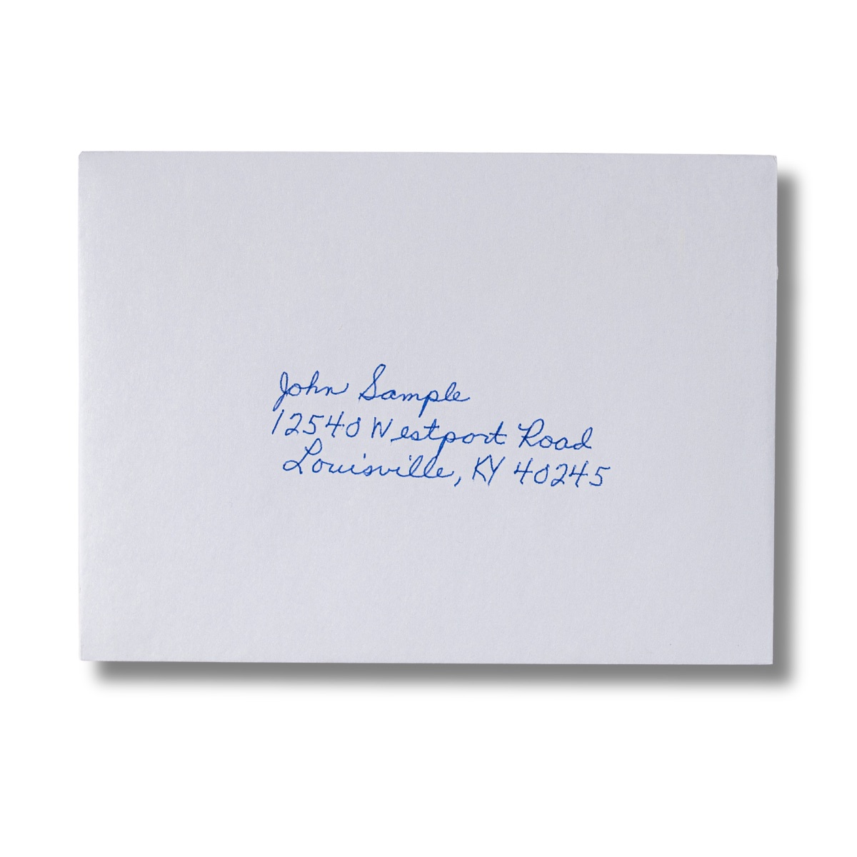 Sample envelope with a three-line handwritten address